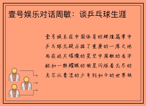 壹号娱乐对话周敏：谈乒乓球生涯
